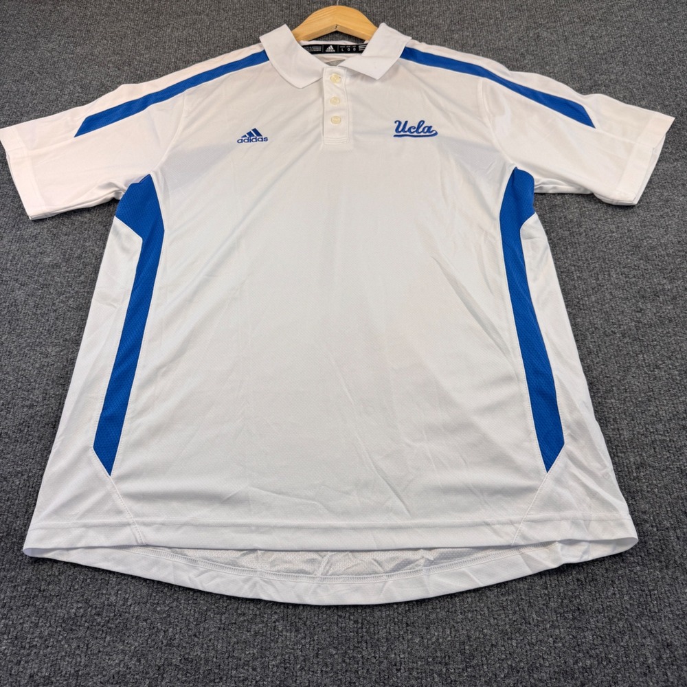 Adidas Polo Shirt Mens Large White Excellent UCLA Bruins Embroidered Sporty
